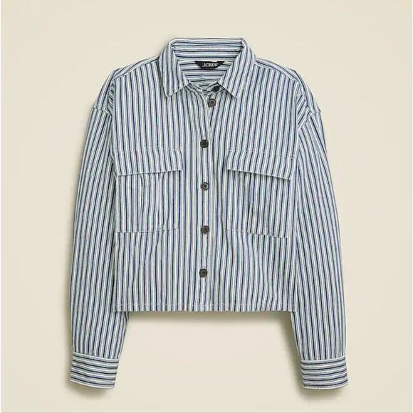 NEW J. Crew Cargo Button Up Shirt Blue White Stripe - Picture 4 of 13